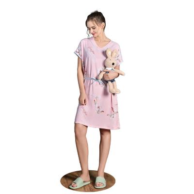 China QUICK DRY 100% Viscose Cotton Print Shorts Sleeved One Piece Nightgown For Girls for sale