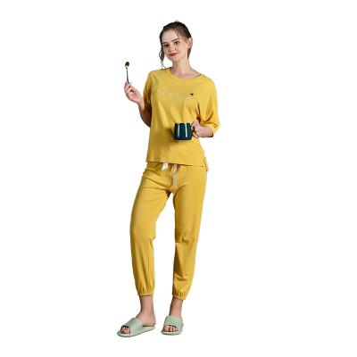 China Breathable Wholesale Cotton Round Neck Plus Size Elastic Womens Pajama Set for sale