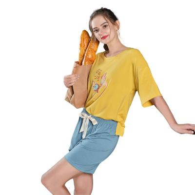 China Breathable Casual Home Wear Women Pajamas Set Sleepwear Two Piece Shorts Sets Cotton Pajamas Sets For Woman for sale