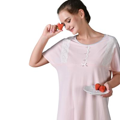 China Breathable Round Neck Rc Cotton Trimmed Loose Short Sleeve Skirt Summer Pajamas Dress Pajamas Women for sale