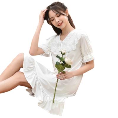 China Breathable Cool V-Neck Edge Cotton Silk Pajamas Dress Onesie Pajamas Nightgown for sale