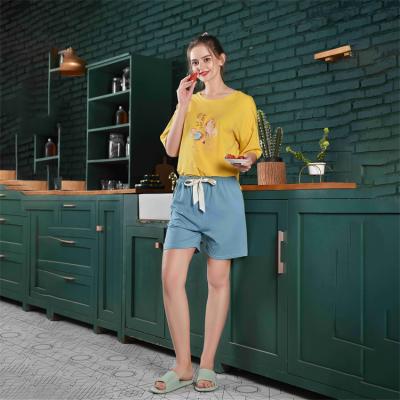 China Cotton Breathable Wholesale Round Neck Plus Size Summer Cotton Pajamas Women Sleepwear Shorts for sale