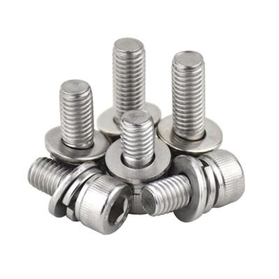 China General Industry HYSTIC 304 Stainless steel hexagon  triple combination screws cylindrical head with flat spring washer screws for sale