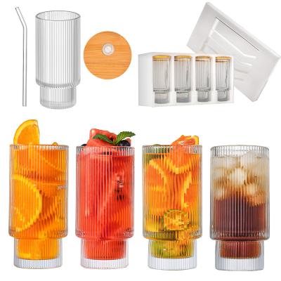 China Luxury Modern Wholesale Custom Empty 350ml Clear Box Shaped Glass Mug Tumbler With Bamboo Lid Straw With Box Packing for sale