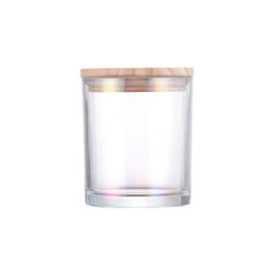 China Wholesale 220ml 315ml Modern Luxury Empty Holographic Eco-Friendly Iridescent Iridescent Candle Glass Jar With Lid for sale