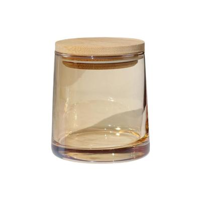 China Modern Luxury Custom Colored Glass Clear Empty Candle Jar Container Ships Candle Jar 270ml With Lid Cover For Candle Making for sale