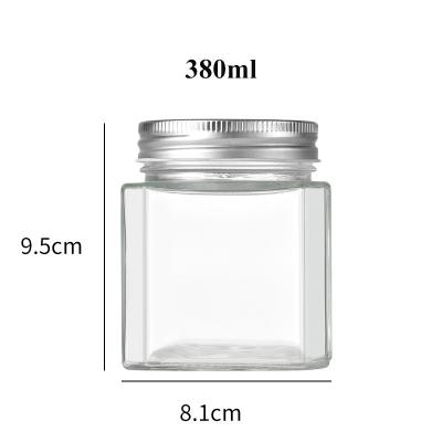 China Lurury Square 250ml 500ml 750ml Clear Glass Jars With Screw Lid Storage Jars Glass Container With Gold Silver Lids for sale