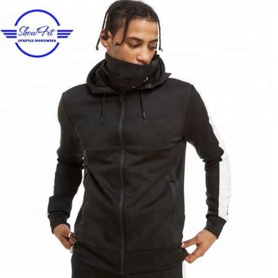 China Streetwear custom style anti-pilling plain side striped men zipper fleece hoodie for sale