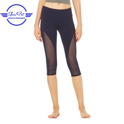 China Antibacterial custom logo women lift up yoga fitness mesh capri leggings for sale