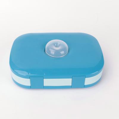 China Viable BPA Free 5 Compartments Leakproof Blue Kids Bento Box With Cutlery Sauce Box For Ages 3 To 7 for sale