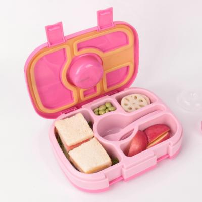 China BPA Free Viable Bentfun Kids Set 5 Compartment Bento Kids Lunch Box Pink with Cutlery Sauce Box for Ages 3-7 for sale