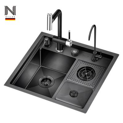 China Without Seal High Pressure Nillos N5550XN Faucet Black Nano Cup Sink Rinser Sink With Hidden Waste Bin for sale