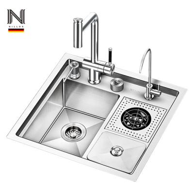 China Without Faucet Nillos N5550 Silver Brushed 304 Stainless Steel Cup Rinser Glass Kitchen Sink With Kitchen Sink Strainer for sale