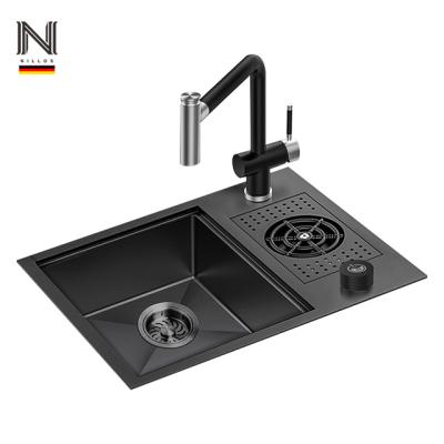 China Without Nillos N4637XN Smart Steel Handmade Hidden Kitchen Sink Flip Cover Cup Rinser Stainless Faucet With Nano Anti-scratch Coating for sale