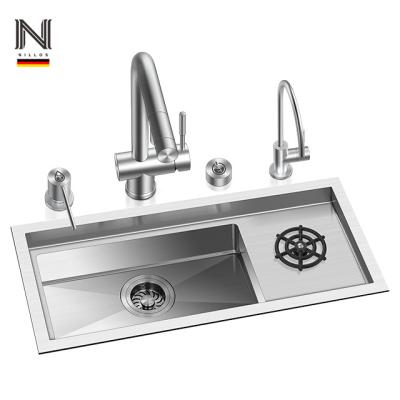 China Without Faucet Nillos N5826X Glass Rinser Metal Kitchen Sink Smart Multifunction Silver Brushed Stainless Steel With Flip Cover for sale