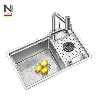 China Without Faucet Nillos N7243 Integrated Glass Rim Accessories Bottle Washer Brushed Handmade Kitchen Sink for sale