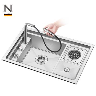 China Faucetless Nillos N7344X Brushed Stainless Steel Workstation Single Bowl Vegetable Kitchen Sink With Cup Rinser And Flip Cover for sale