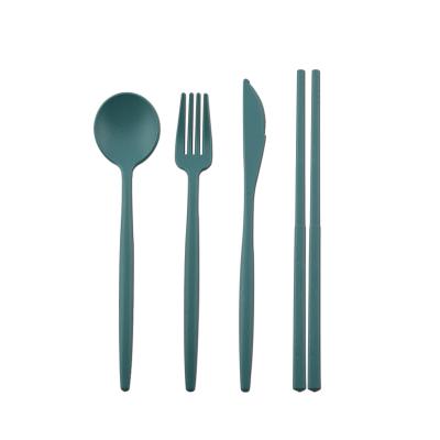 China Viable Wholesale Camping Wheat Straw Flatware Travel Flatware Fork Chopsticks Reusable Spoon Tableware Portable Cutlery Set With Case for sale