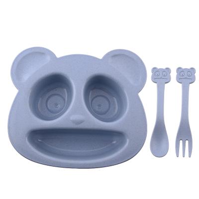 China Viable Wheat Straw Tableware Cartoon Bear Children Dish Kids Dinner Dish Baby Dish Fork Spoon Baby Eating Tableware Set for sale