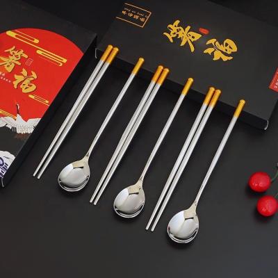 China Portable Tableware 304 Stainless Steel Travel Spoon Chopstick Set New Viable Cavity Handle Portable Gift Set for sale