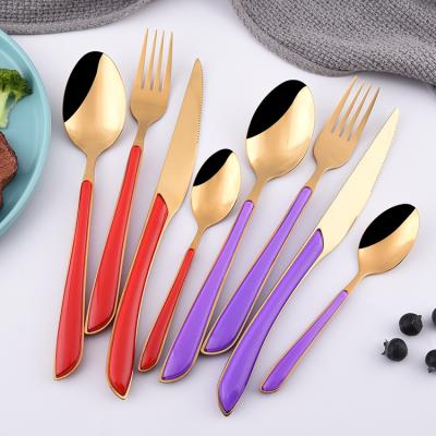 China Viable Colorful Plastic Handle Series Set 410 Stainless Steel Cutlery Spoon Tea Spoon Gift Tableware Custom LOGO for sale