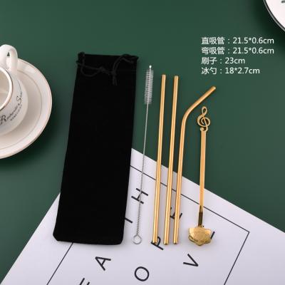 China Custom Reusable Logo SUS304 Reusable Silver Gold Straw Portable Rose Gold Stainless Steel Metal Straw Drinking Set for sale