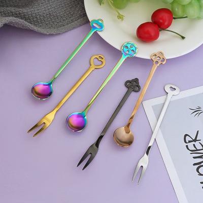 China Cute Viable Dessert Spoons Fork Gift Set Tea Coffee SUS304 Stainless Steel Spoon And Forks Colorful Cutlery for sale