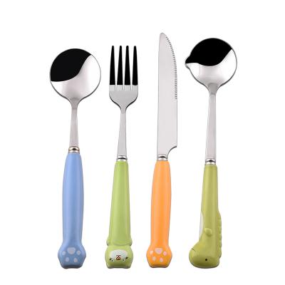 China Wholesale Viable Cartoon Style Ceramic Handle Cutlery Set Silver Stainless Steel Silverware Flatware Teaspoon Cutlery Set for sale