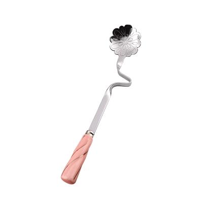 China Durable Hanging Creative Flower Handle Stainless Steel Bending Ceramic Teaspoon Handle Spoon For Tea Coffee Dessert for sale