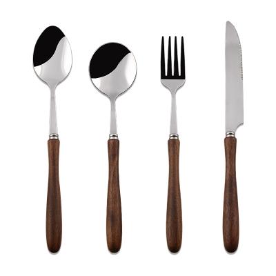 China Sustainable 5-Piece Silverware Set Stainless Steel Knife Fork Spoon Set Flatware Set With Wooden Handle Home Kitchen Cutlery for sale