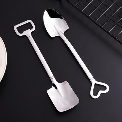 China Sustainable New Design SUS304 Stainless Steel Coffee Tea Spoon Stirring Spoon Shovel Shape Flat Spoon for sale