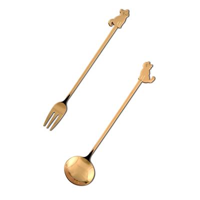 China Creative Cat Spoon Cartoon Spoon Image 18/8 Gold Stainless Steel Tea Spoon Gold Fancy Viable Design Cutlery for sale