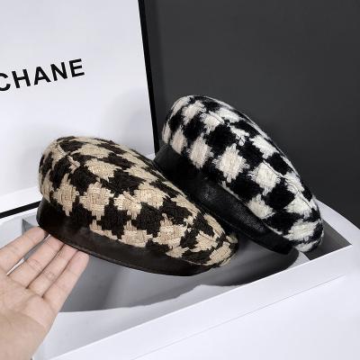 China Autumn Ladies Fashion Warm Tweed Winter Checked Beret Hat for sale