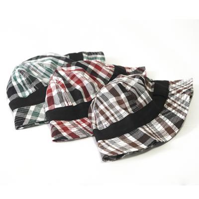 China Checked Cotton Plaid 6 Panel Bucket Hat Fisherman Hat Floppy Cap for sale