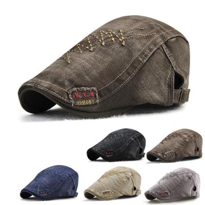 China Character Vintage Distressed Flat Cap Mens Washable Cotton Ivy Hat for sale