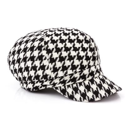 China Character Women Houndstooth Tweed Newsboy Hats Taxi Driver Baker Boy Hats for sale