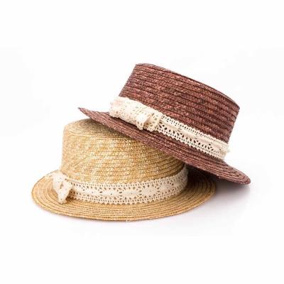 China Wholesale Character Summer Women Straw Boater Hat Lace Ribbon Sun Hat for sale