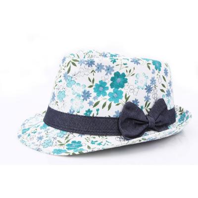 China Mens Womens Floral Bowknot Brim Cotton Short Canvas Trilby Fedora Hats for sale