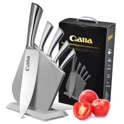 China Free Sample QANA Viable Factory Wholesale Japanese Damascus Steel Knife Holder Cooking Knife Stainless Kitchen Knives With Holder Block for sale