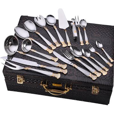 China QANA Viable Factory OEM Wholesale Flatware Dinner Set Bread Butter Steak Knife Serving Spoon and Fork Gold Steel Tableware for sale