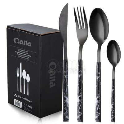 China QANA Factory Wholesale OEM 24 Pcs Viable Cutlery With Ceramic Handle Cheese Knife Fork And Spoon Flatware Sets Stainless Dinnerware for sale