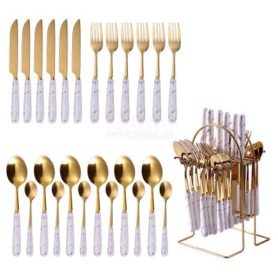 China QANA Factory Wholesale OEM 24 Pcs Viable Cutlery With Ceramic Handle Knife Fork And Spoon Flatware Sets Stainless Dinnerware for sale