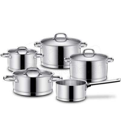 China QANA Factory Wholesale OEM Viable Stick Frying Pan Non Cooking Pots Pans Induction Cookware Set Stainless Steel Utensils Steamer Pot for sale