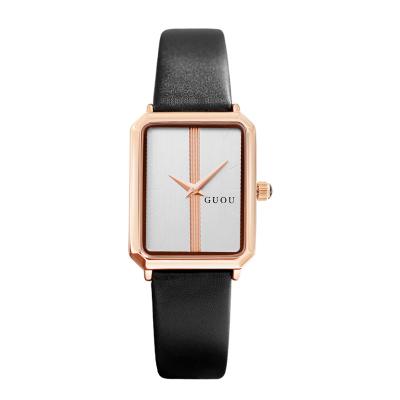 China Luxury Fashion Day/Date Ladies Watch Belt Ladies Watch Quartz Square Leather Watch GUOU Watches Women for sale