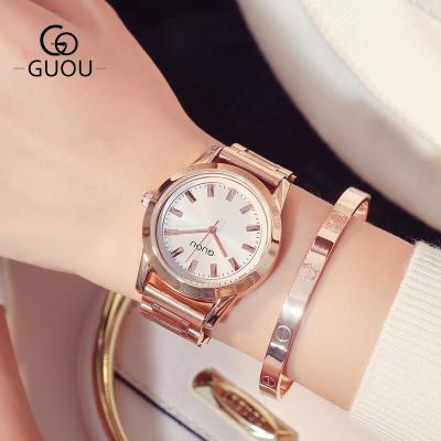 China Relogio Feminino GUOU watch female watch quartz watch gold minimalist high quality steel for sale