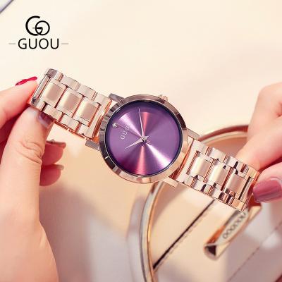 China Quartz GUOU alloy simple watch women's large dial quartz watch without scale fashion ladies steel band watch for sale