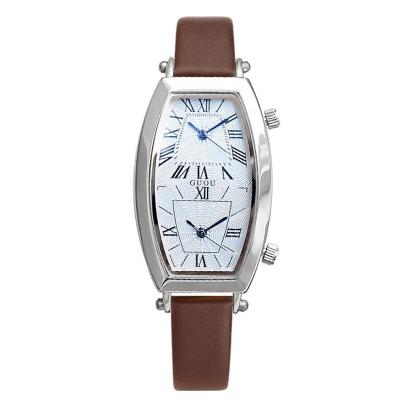 China Fashion Simple Dial Women\`s Quartz Watch Luxury Popular Fashion Silver Frame Watch GUOU Double Leather Strap Unisex Watch for sale