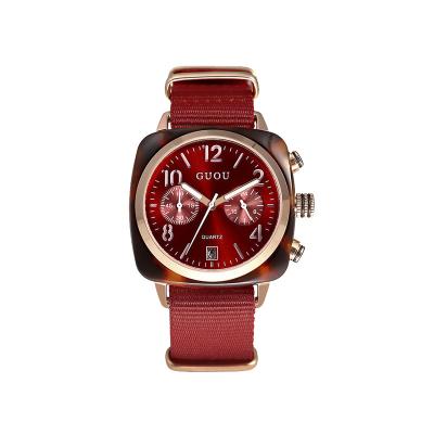 China Luxury popular female nylon strap watches GUOU calendar full quartz watch 2021 brand women for sale