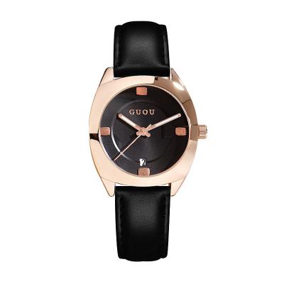 China Quartz GUOU Round Calendar Watch No Scale Leather Strap Ladies Quartz Watch Rectangle Relojes for sale