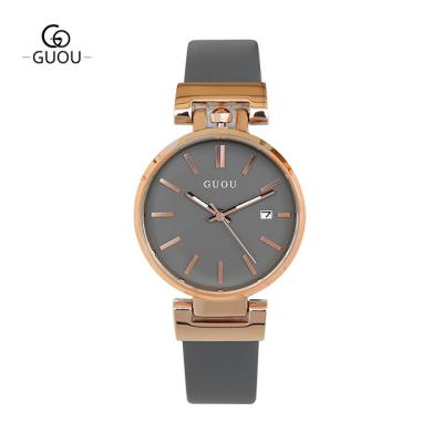 China GUOU Relogio Feminino Minimalist Quartz Leather Gold Watch Female Premium Watch for sale